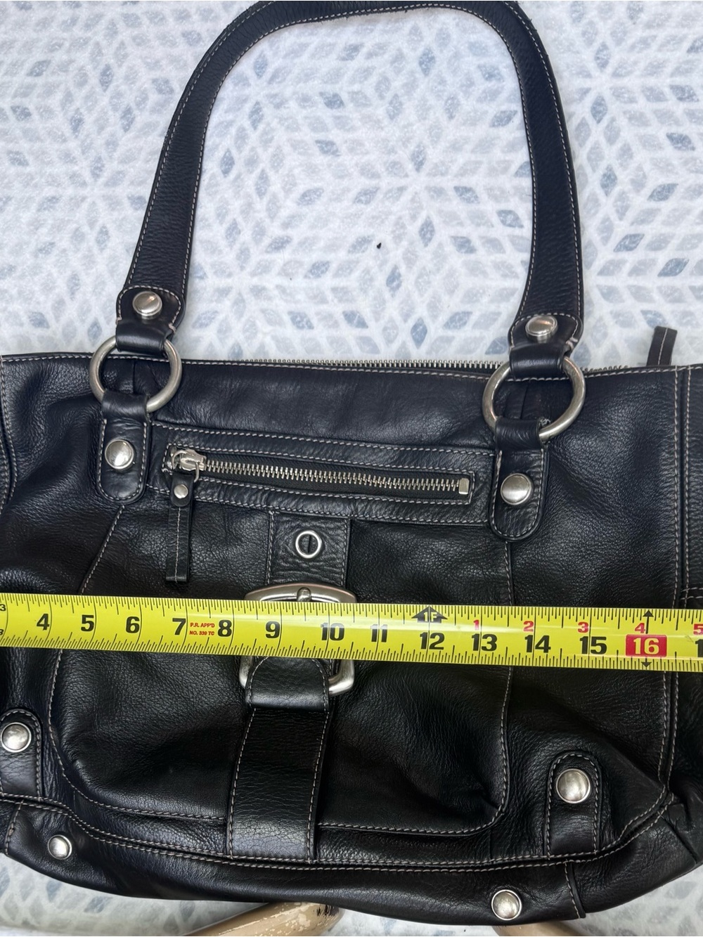 B. Makowsky Black Leather Satchel Shoulder Bag Paisley Lined Large Tote Purse - Picture 6 of 16
